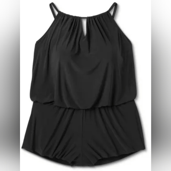 High Neck Swim Romper With Pockets - One Piece Swimsuit - by Aqua Green - Picture 3 of 8